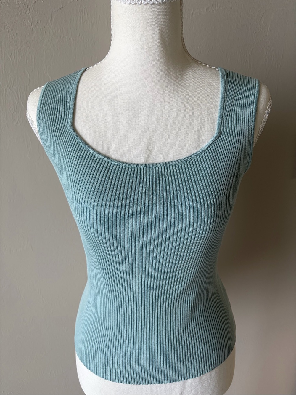 LOFT Ribbed Silk Ribbed Tank Top in Sage - Size Medium